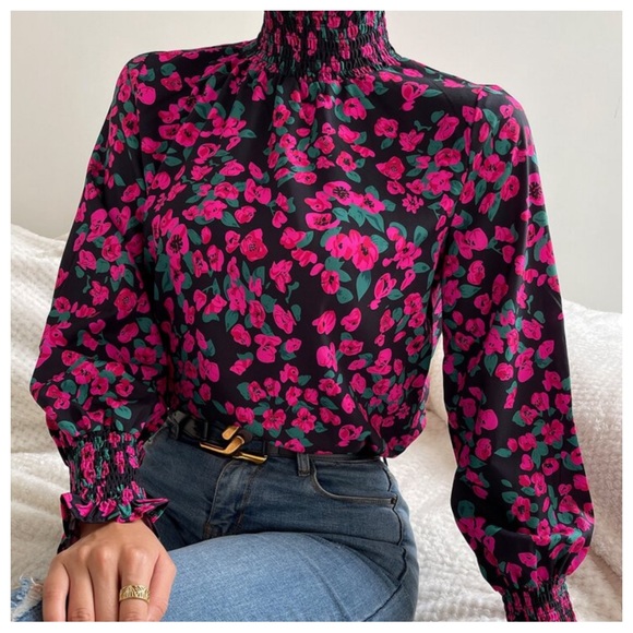 Floral Print Shirred Frill Neck Lantern
Sleeve Blouse New - Picture 2 of 6